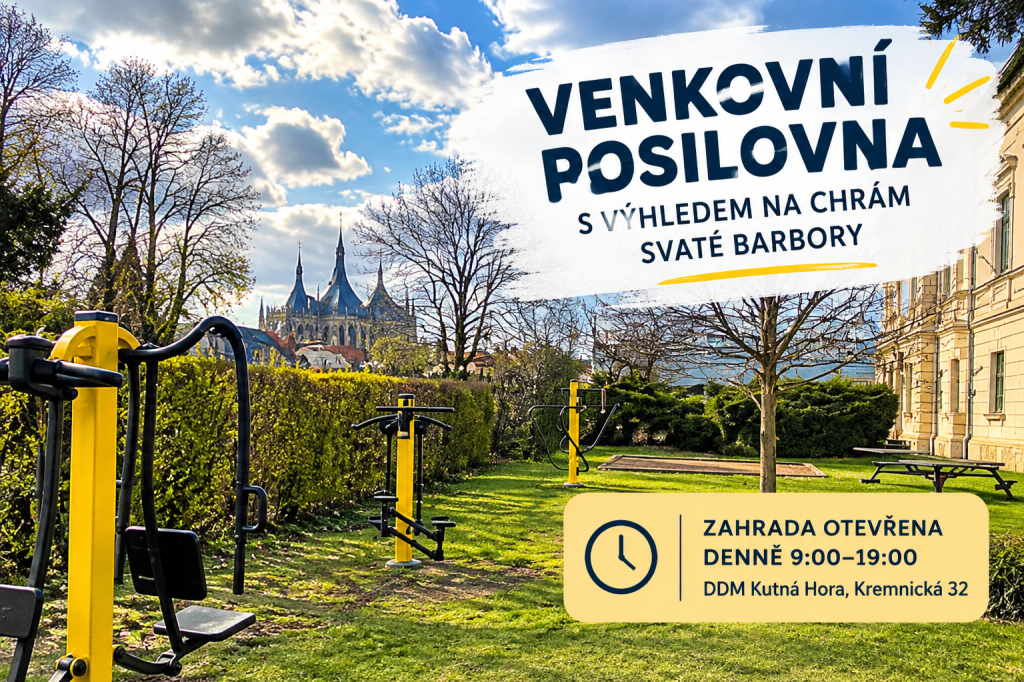 Venkovní posilovna s výhledem na chrám svaté Barbory
